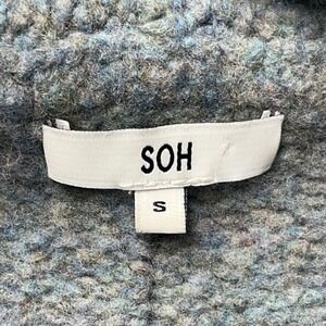 SOH Merino Wool Open Front Cardigan Sweater Blue Grey Marled Duster Small